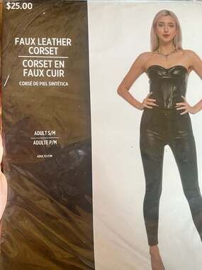 Faux Leather Corset Adult S/M Black